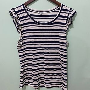 White and Navy Striped Blouse